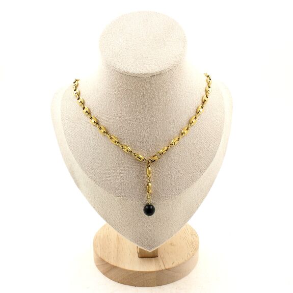 Collier 1 Perle Emeraude de Zambie 8 mm chaine (5,5x7mm) en acier doré inoxydable.