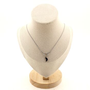 Moon-shaped Hematite, 8 mm 1 bead necklace. Stainless steel chain