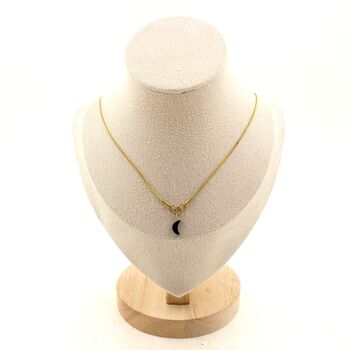 Moon-shaped Hematite, 8 mm 1 bead necklace. Golden Stainless steel chain