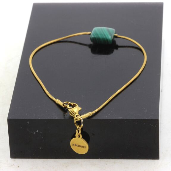 Bracelet en acier doré inoxydable 1 Perle Malachite carré 10 mm.