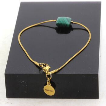 Bracelet en acier doré inoxydable 1 Perle Malachite carré 10 mm.