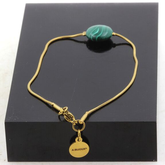 Bracelet en acier doré inoxydable 1 Perle Malachite ronde 12 mm.