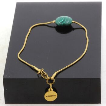 Bracelet en acier doré inoxydable 1 Perle Malachite ronde 12 mm.