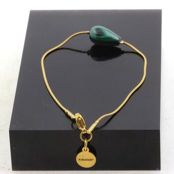 Bracelet en acier doré inoxydable 1 Perle Malachite goutte 8x14 mm.