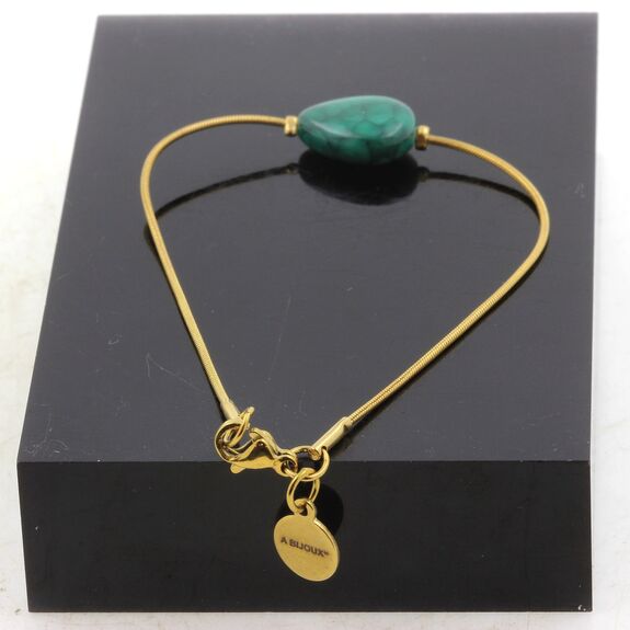 Bracelet en acier doré inoxydable 1 Perle Malachite poire 10x14 mm.