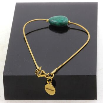 Bracelet en acier doré inoxydable 1 Perle Malachite poire 10x14 mm.