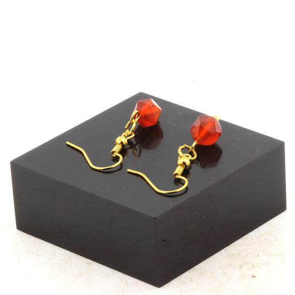 Golden Stainless steel Earrings Carnelian 8mm faceted diamond shape 1 Bead.