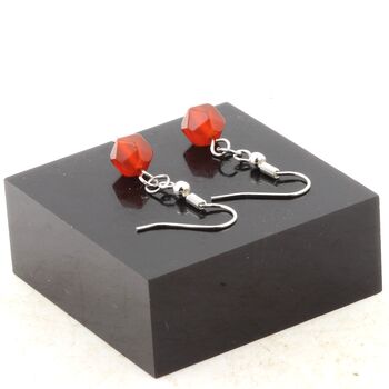 Stainless steel Earrings Carnelian 8mm faceted diamond shape 1 Bead.