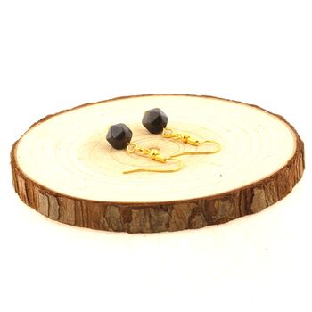 Golden Stainless steel Earrings Obsidian 8mm faceted diamond shape 1 Bead.