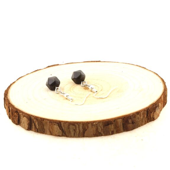 Stainless steel Earrings Obsidian 8mm faceted diamond shape 1 Bead.