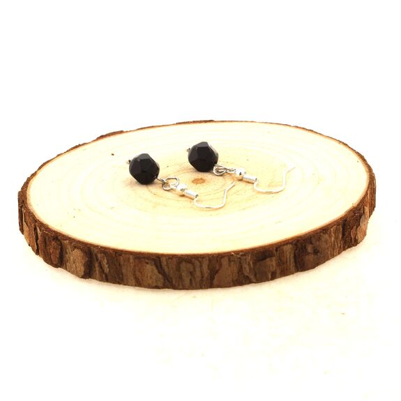 Stainless steel Earrings Black Onyx 8mm faceted diamond shape 1 Bead.