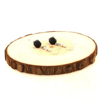 Stainless steel Earrings Black Onyx 8mm faceted diamond shape 1 Bead.