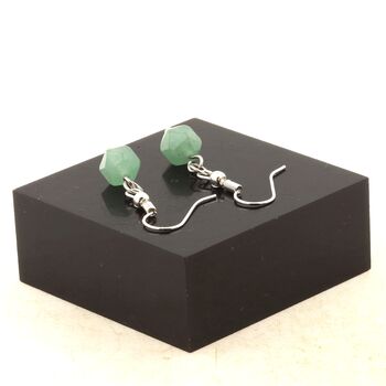 Stainless steel Earrings Aventurine 8mm faceted diamond shape 1 Bead.