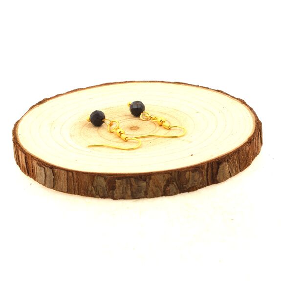 Golden Stainless steel Earrings Star Black Sapphire from Australia 6mm round faceted 1 Bead.