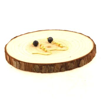 Golden Stainless steel Earrings Star Black Sapphire from Australia 6mm round faceted 1 Bead.