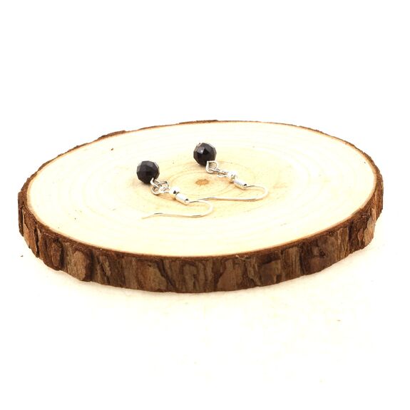 Stainless steel Earrings Star Black Sapphire from Australia 6mm round faceted 1 Bead.