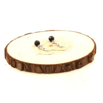 Stainless steel Earrings Star Black Sapphire from Australia 6mm round faceted 1 Bead.