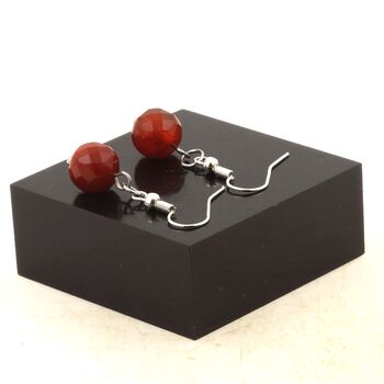 Stainless steel Earrings red Agate 8mm faceted cube shape 1 Bead.