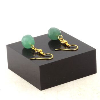 Golden Stainless steel Earrings Aventurine 8.5-9 mm faceted cube shape 1 Bead.