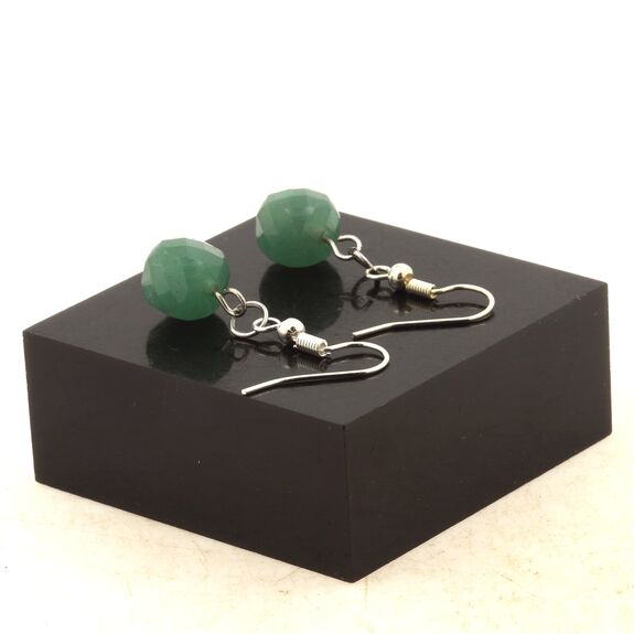 Stainless steel Earrings Aventurine 8.5-9 mm faceted cube shape 1 Bead.