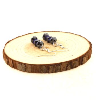 Stainless steel Earrings Lapis Lazuli 4x4mm square shape 2 Beads + 4 Hematite Beads 6 and 8 mm.