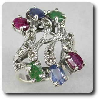 SAPPHIRE RUBY EMERALD & MARCASITE RING