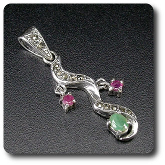 PENDENTIF RUBIS EMERAUDE & MARCASSITE