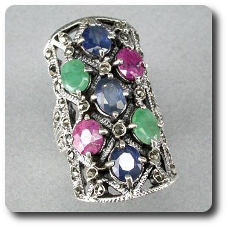 SAPPHIRE RUBY EMERALD & MARCASITE RING