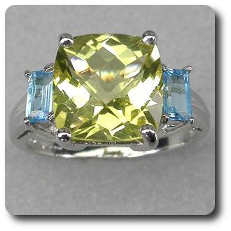 YELLOW QUARTZ & BLUE TOPAZ RING