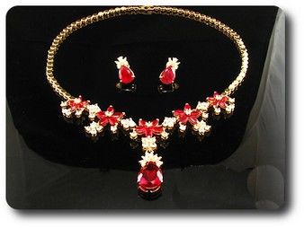 Red Ruby Necklace + Earrings
