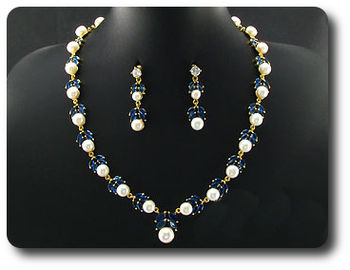 Pearl & Blue Sapphire Necklace + Earrings