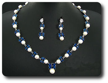 Pearl & Blue Sapphire Necklace + Earrings