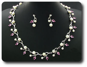 Pearl & Pink Sapphire Necklace + Earrings