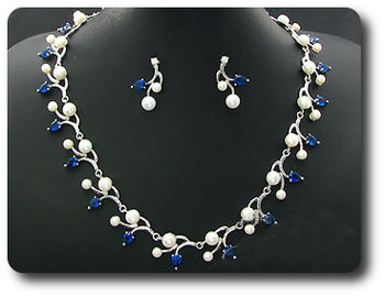 Pearl & Blue Sapphire Necklace + Earrings