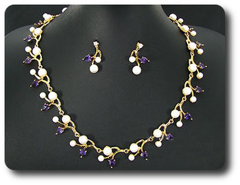 Pearl & Purple Amethyst Necklace + Earrings