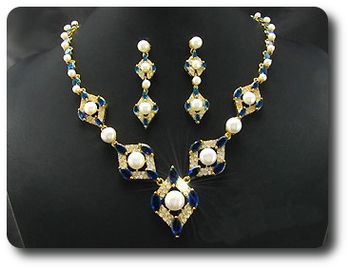 Pearl & Blue Sapphire Necklace + Earrings