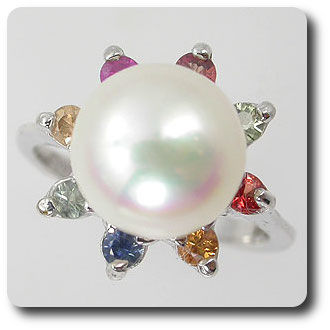 MULTICOLOR SAPPHIRE & PEARL RING