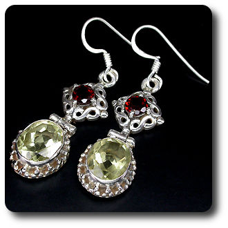 YELLOW QUARTZ & GARNET EARRINGS