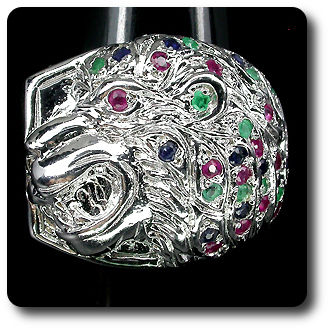 BAGUE EMERAUDE SAPHIR RUBIS LION