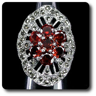 BAGUE GRENAT & MARCASSITE