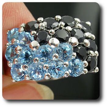 BAGUE SAPHIR NOIR & TOPAZE BLEU