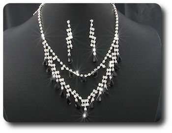 Black Sapphire Necklace Earrings Set