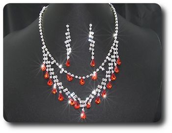 RED RUBY Necklace Earrings Set