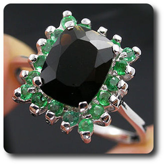 BAGUE METEORITE TEKTITE & EMERAUDE