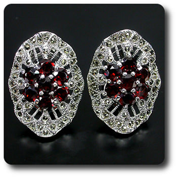 BOUCLES D'OREILLE GRENAT & MARCASSITE