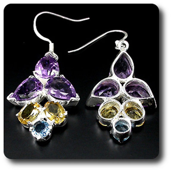 BOUCLES D'OREILLE TOPAZE AMETHYSTE CITRINE