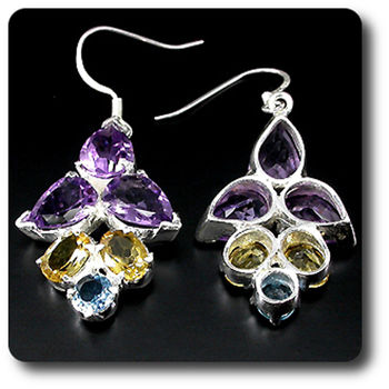 BOUCLES D'OREILLE TOPAZE AMETHYSTE CITRINE