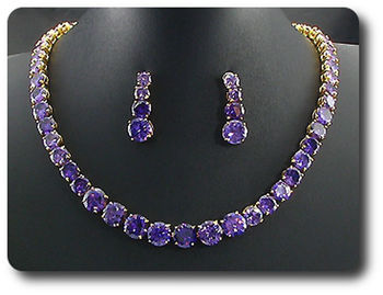 70x10~6mm Purple Amethyst Necklace Earrings Set