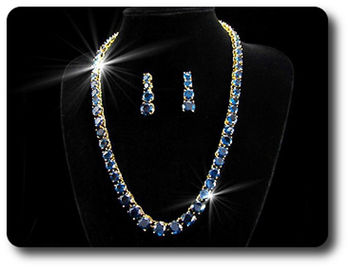 70x10~6mm Blue Sapphire Necklace Earrings Set