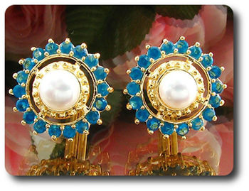 36x3 mm Sapphire & White Pearl Cufflink for women